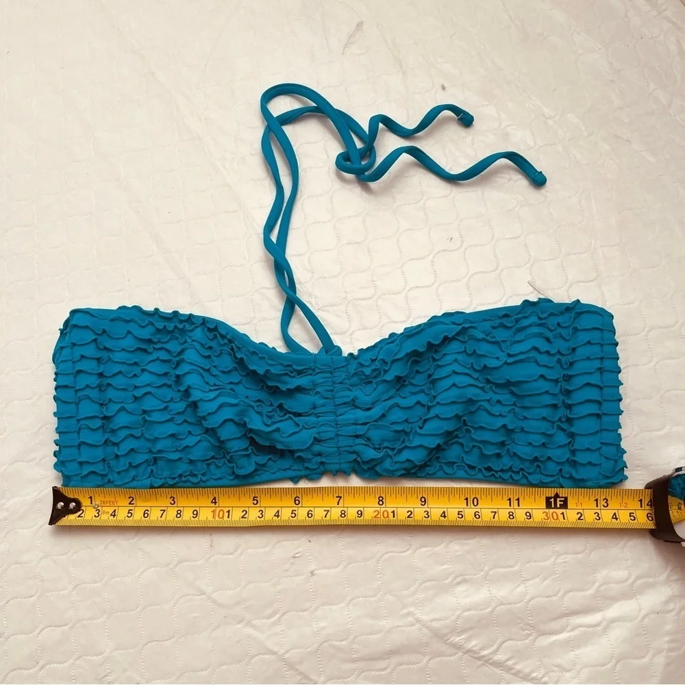 Ralph Lauren teal blue ruffle halter bikini top L